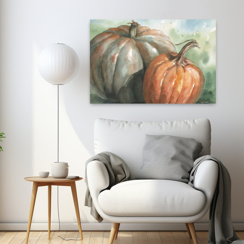 Paire de citrouilles, art d'automne, H 24 po x l 36 po