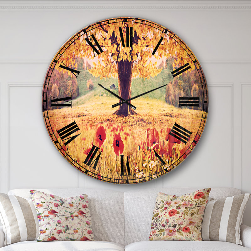 Paysage avec coquelicots - Horloge murale traditionnelle, Surdimensionné