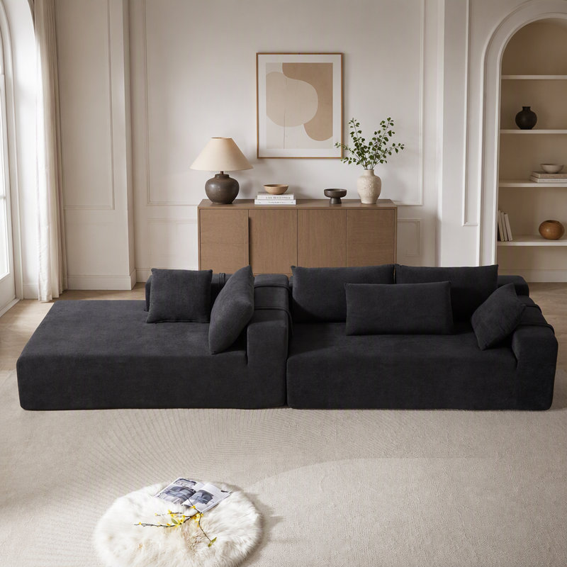 Canapé d'angle moderne en chenille, modulable, en forme de L, 108 pouces, avec 6 coussins, combinaison libre pour plus de flexibilité.