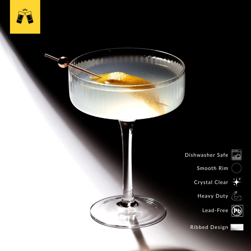 Clear Ribbed Martini Coupe Glass 9.5oz