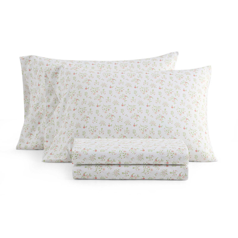 Ensemble de draps Martha Stewart Ditsy, Ensemble de draps pour grand lit avec 3 pièces su, Rose