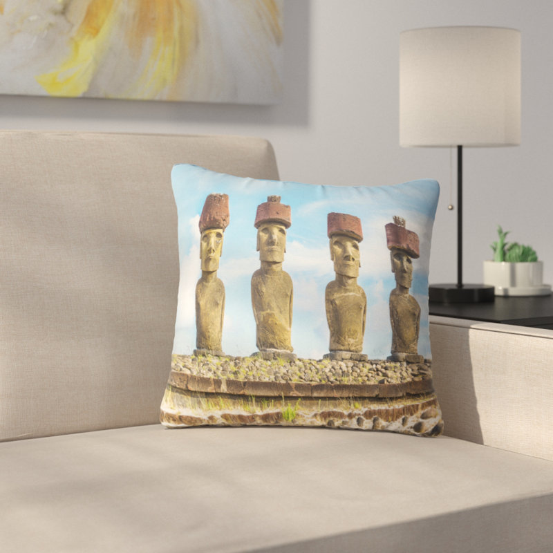Moai avec housse de coussin carré Portrait Photo, 16 po x 1 po