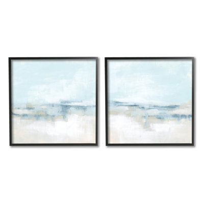 "Abstract Blue Atmospheric Landscape", ensemble de 2 impressions sur toile encadrées et giclées par June Erica Vess