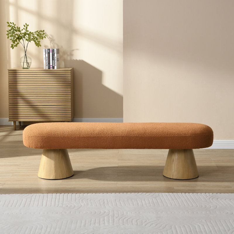 Banc de salle à manger moderne Tommy, Orange, H 18 po x l 64 po x P 16,75 po, Naturel