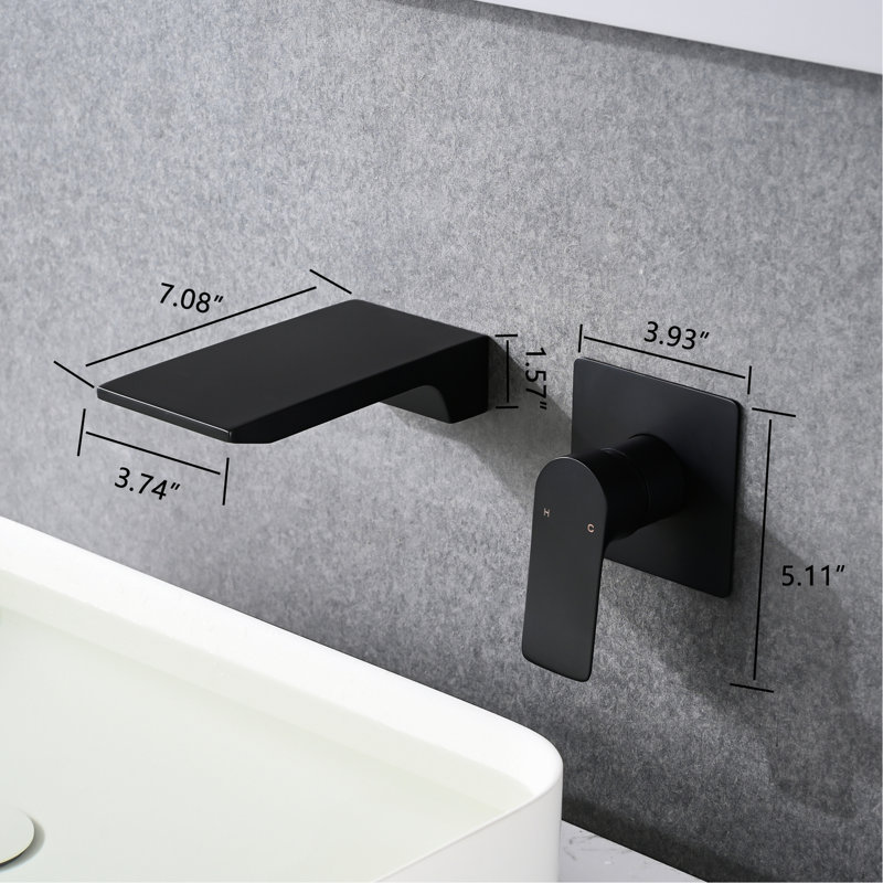 Matte Black Wall Mounted Waterfall Bathroom Faucet - Rust- Stainless Steel, Ceramic Valve For A Clean Mount Long-Lasting Sink