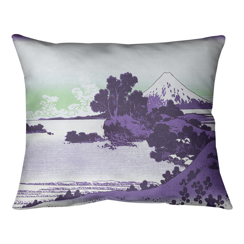 Coussin lombaire Shichiri Beach dans la province de Sagami, Duvet synthétique, 20 po x 14 po, Mauve / Vert