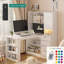 Bureau en L avec chargeur, bureau d'ordinateur avec tiroirs, bibliothèque, avec éclairage à DEL, bureau d'angle moderne, bureau à domicile, bureau d'écriture en L, bureau d'ordinateur de coin avec rangement