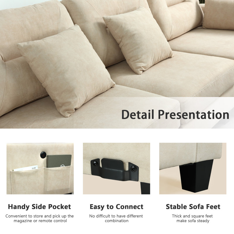 Cejda L Shaped Oversized Modular Sectional Couches with USB Ports, Velvet Anti-Scratches Fabric Sofa with Ottoman for Living Room, Office