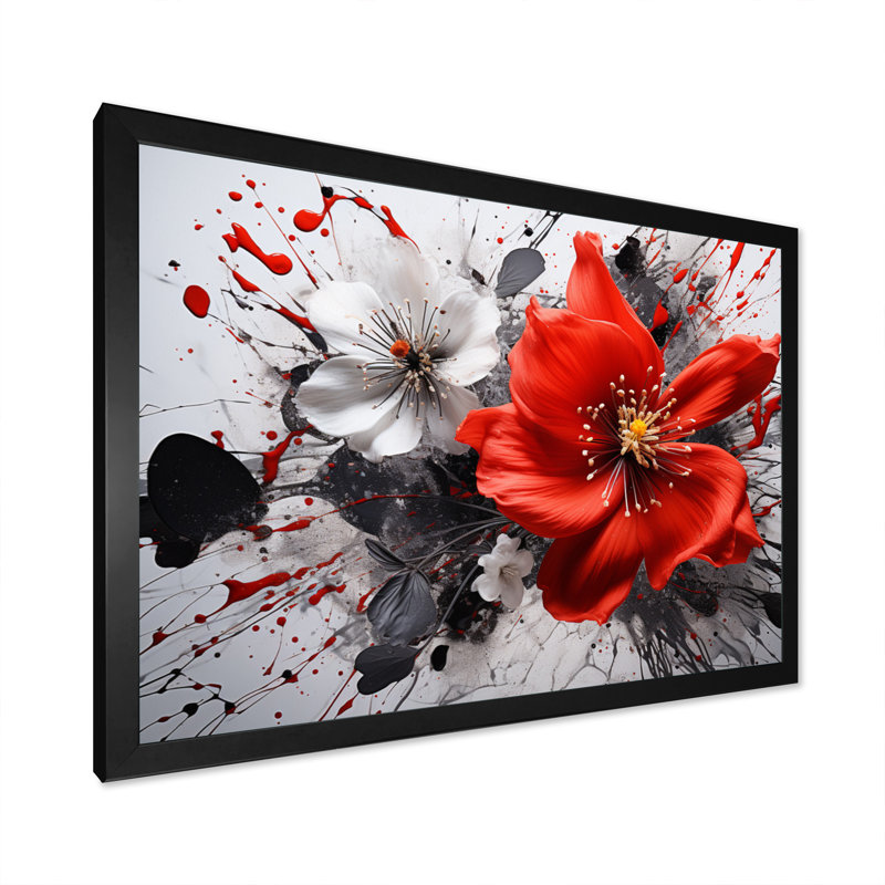 Red Grey Botanical Symphony I - Abstract Botanicals, reproduction d'art sur toile encadrée, H 12 po x l 20 po, Black
