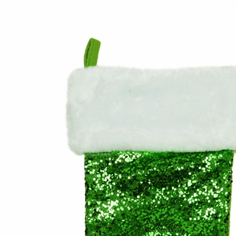 Chaussette de Noël 18 po à paillettes métalliques avec revers, Vert