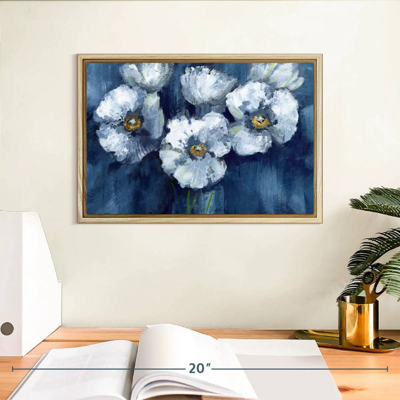 Coquelicots en fleurs dans un vase, Cadre flottant en bois naturel, 13 po x 9 po