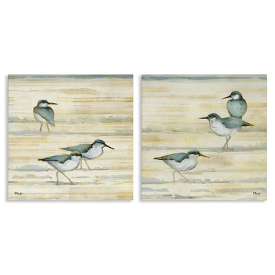 «Sandpipers Abstract Water Shoreline» par Paul Brent - ensemble de 2 peintures sur toile tendue