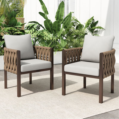 Fauteuil club d'extérieur en métal 2 pièces, fauteuil de patio avec coussin, mobilier d'extérieur moderne pour terrasse, jardin, terrasse, brun et gris clair