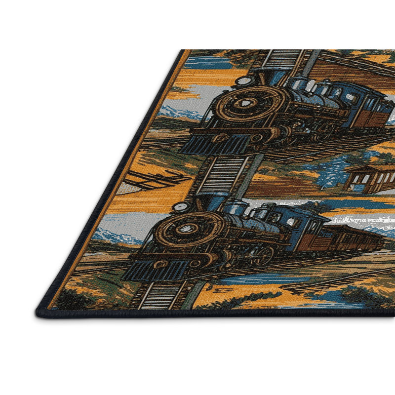Machine Washable Transportation Brown Area Rug, Rectangle 2' x 3'