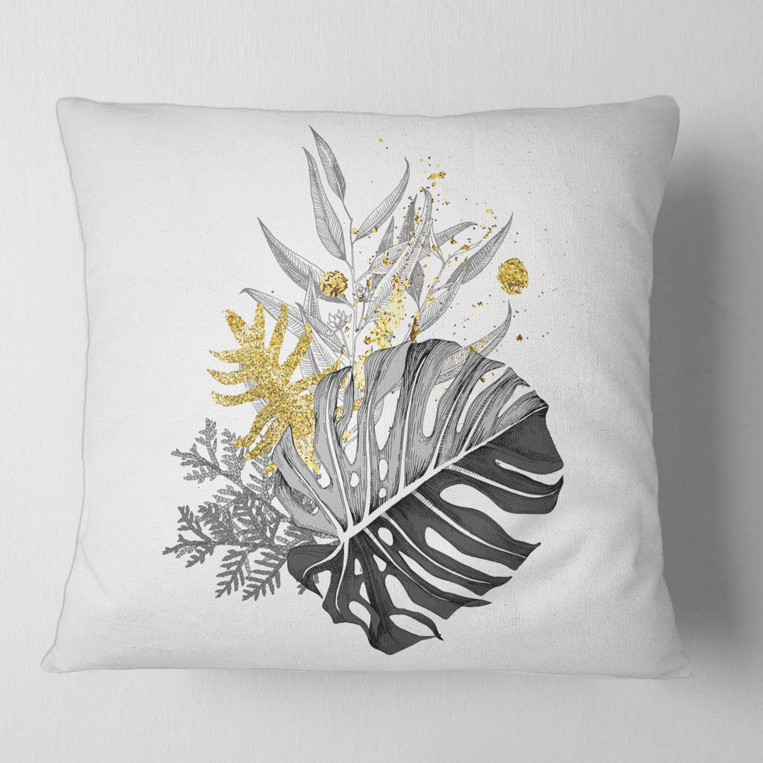 Bouquet with Monochrome and Tropical Leaves Square Pillow Cover & Insert Design Art 