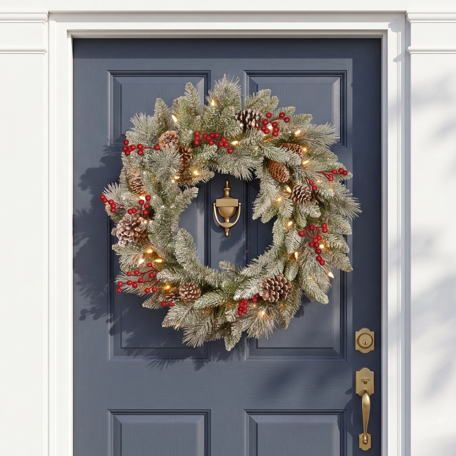 24" Frosted Berry Pre-Lit Wreath