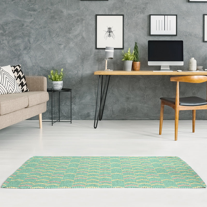 Tapis à chevrons vert marin/rose/ivoire, Rectangle 9 pi x 12 pi