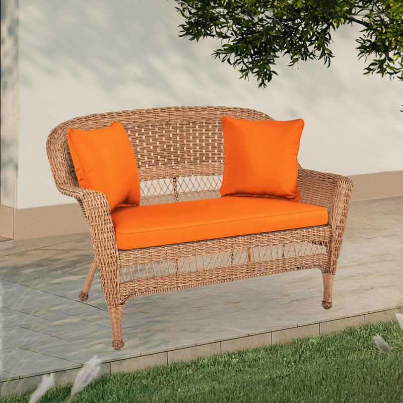 Armbruster 52'' Wide Straight Wicker Loveseat with Cushions, Orange, Honey