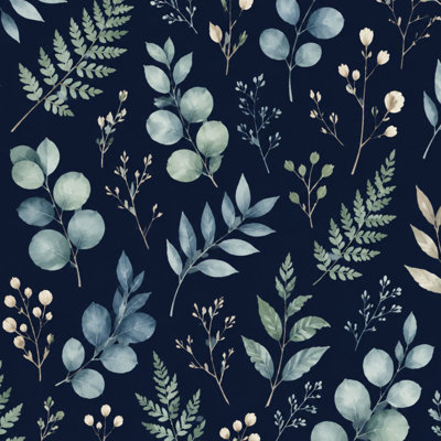 Papier peint adhésif à motif de feuilles vertes et bleues aquarelles à motif de feuilles foncées bleues l 17,7 po x H 118 po auto-adhésif amovible