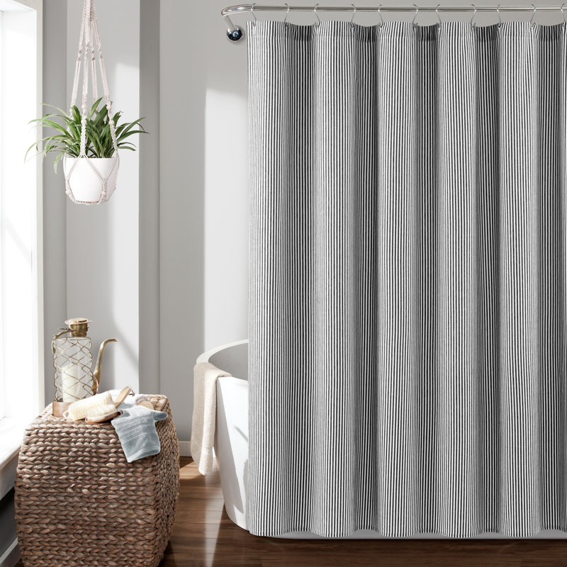 Bruno Cotton Blend Striped Shower Curtain, Dark Gray