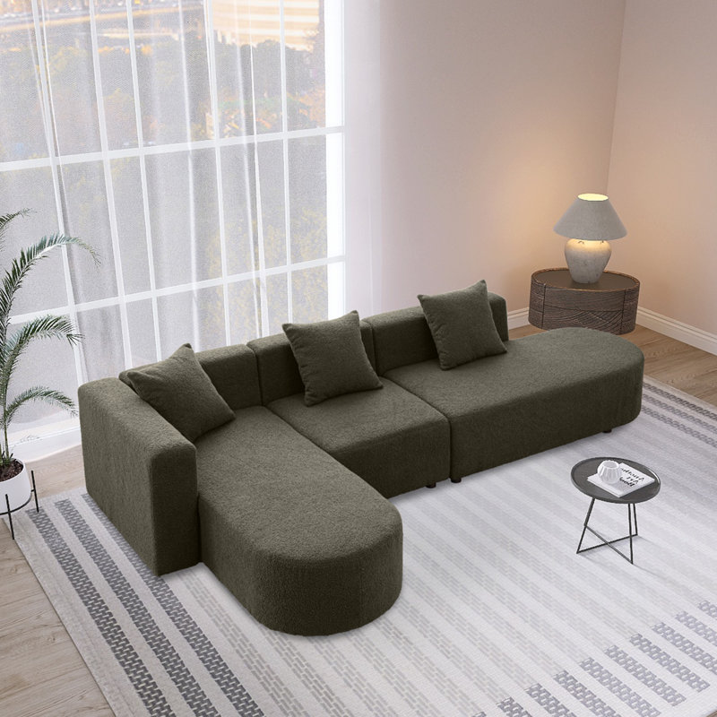 Canapé modulaire 3 pièces Meyzieu, Accoudoir à droite (vu de face), Tissu gris