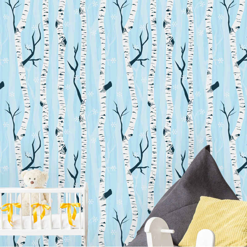 Rouleau de papier peint adhésif Corson Winter Birch Forest, L 16,67 po x l 25 po