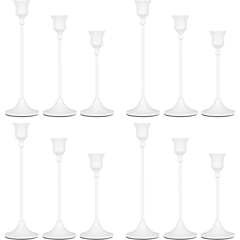 12 Pack White Taper Candlestick Holders Set - Sturdy Aluminum Alloy Candle Holders For Home Decor, Weddings, And Special Occasions - Rustproof And Anti-Slip Base