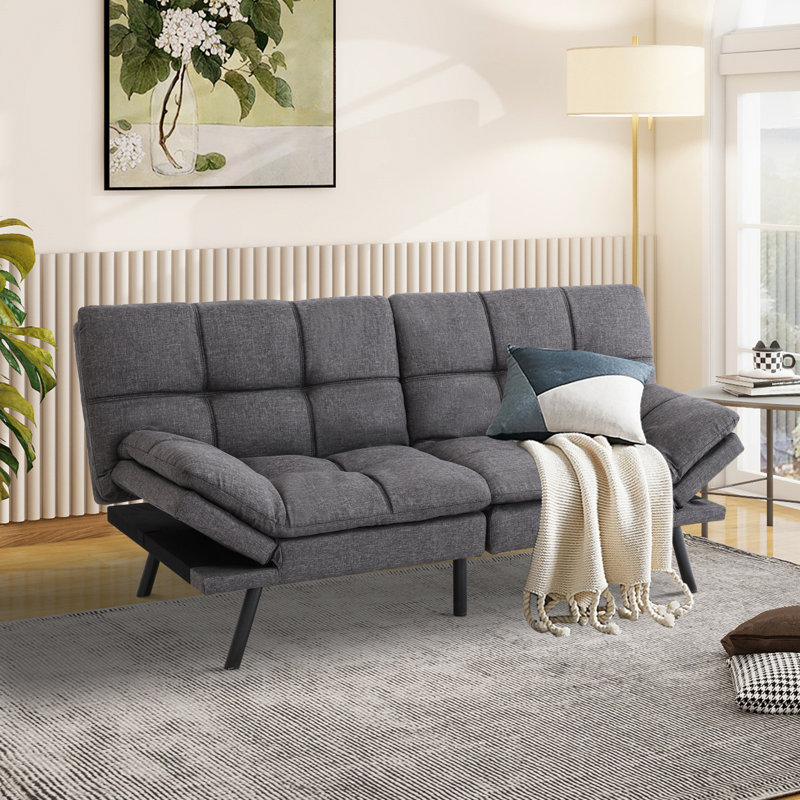 Causeuse convertible 71 po avec accoudoirs et dossiers réglables pour les appartements, le bureau et le salon, Gris foncé