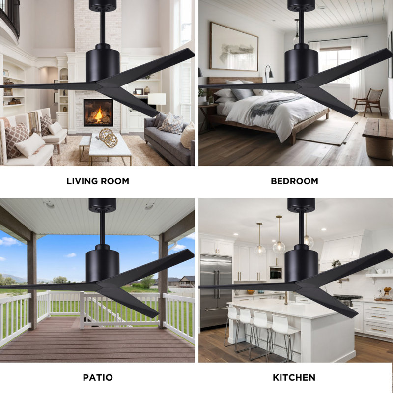 Eliza Outdoor Downrod Ceiling Fan, Matte Black, Matte Black