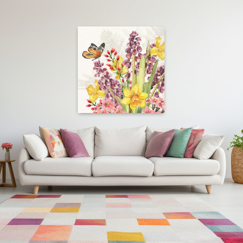 «Fresh Petals VI Contemporary Butterfly Flower Spring», art mural, H 48 po x l 48 po