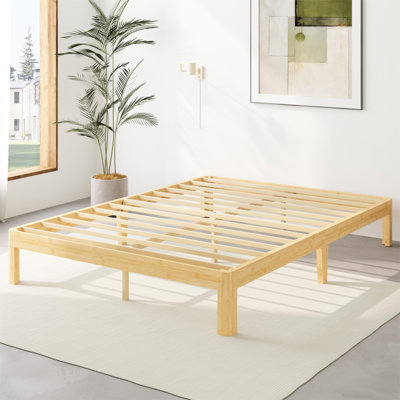 Amylia 14" Heavy Duty Platform full bed frame, Noise-Free Silent Structure, Zero Formaldehyde Eco-Friendly Varnish, Solid Wood & Bamboo Iron, No Box Spring Required for Bedroom