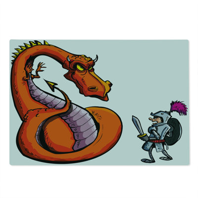 Ambesonne Dragon Cutting Board Large Size Cartoon Knight Sketch Multicolor