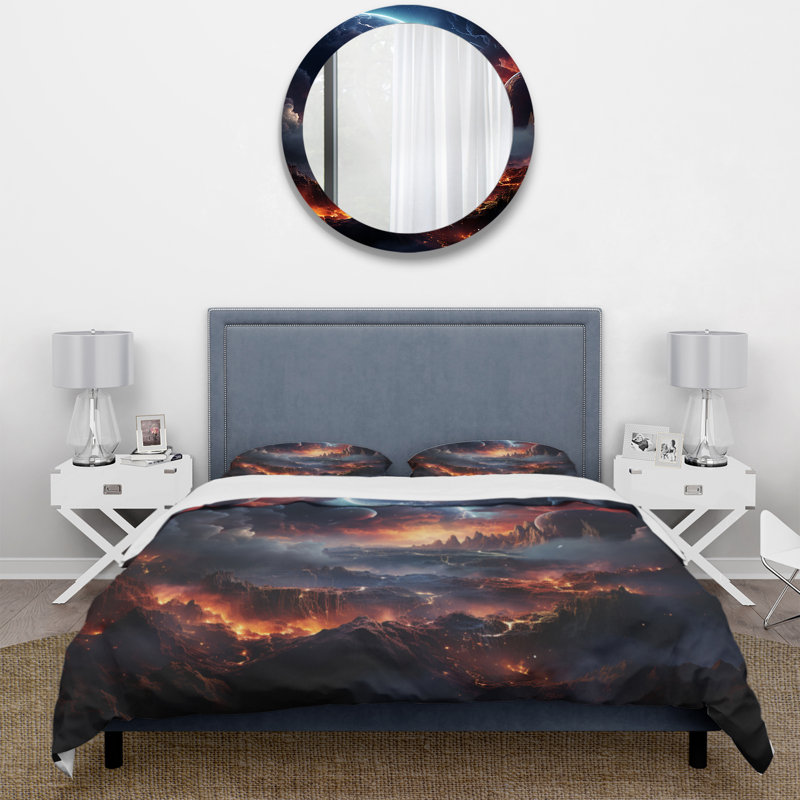 Ensemble de housse de couette orange et noir en microfibre / polyester Space Dreams II