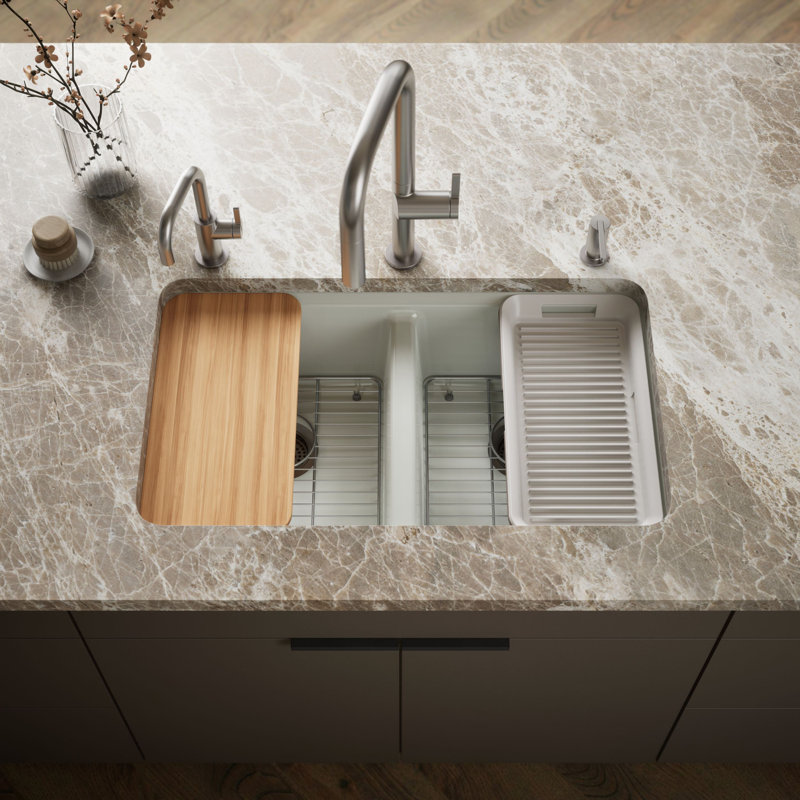 Riverby® 33" undermount double-bowl workstation kitchen sink, Sea Salt