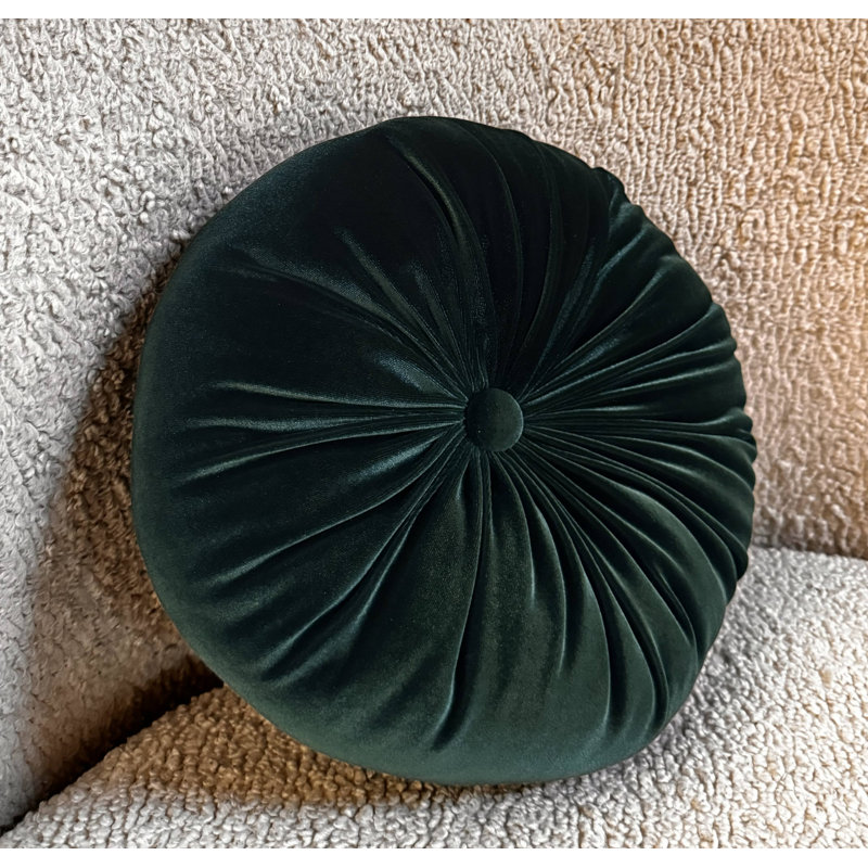 Therese  Tufted Round Throw Pillow, 12'' H X 12'' W, Dark Jungle Green
