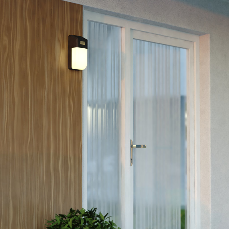 Black Solar LED Outdoor Wall Light with Motion Sensor and Frosted Shade