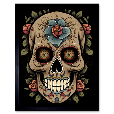 Bhateri Old School USA Tattoo Ink Body Art Day Dead Skull Rockabilly Americana 50s - Single Picture Frame Print