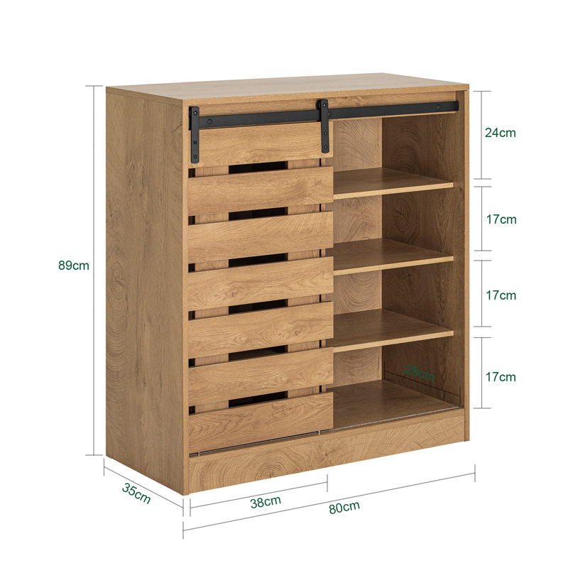 12 Pair Shoe Storage Cabinet, Wooden Natural
