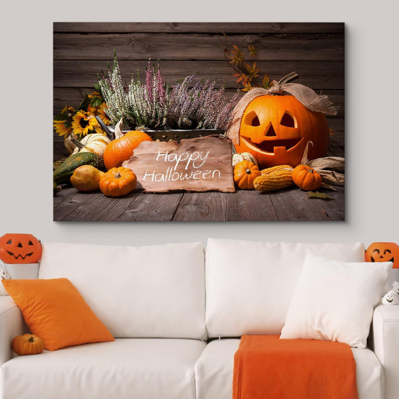 Automne, citrouille, moisson, Halloween, Toile tendue, H 12 po x l 18 po