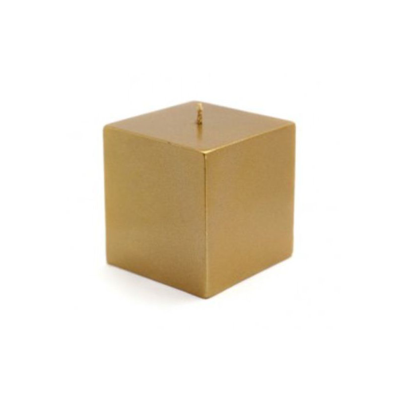 Square Pillar Candle, Set of 12, Metallic Gold, 3" H x 3" W x 3" D