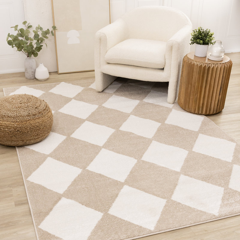 Tapis à carreaux crème et beige Shivaun, Rectangle 7 pi x 10 pi