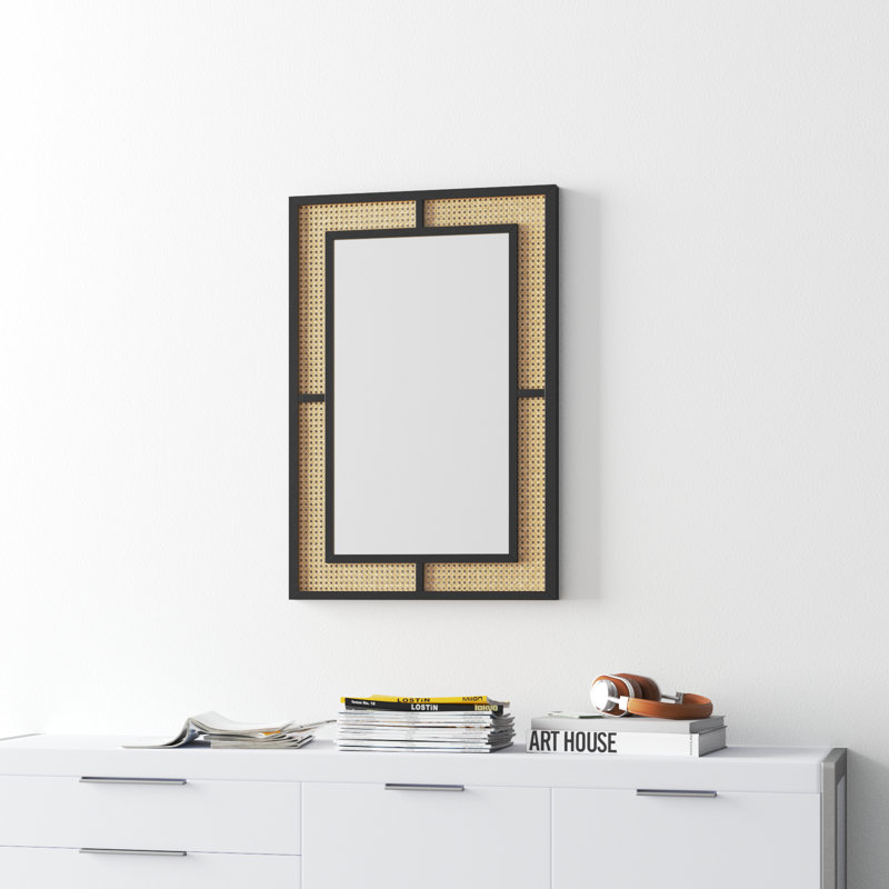Rectangular Black and Cane Wall Mirror
