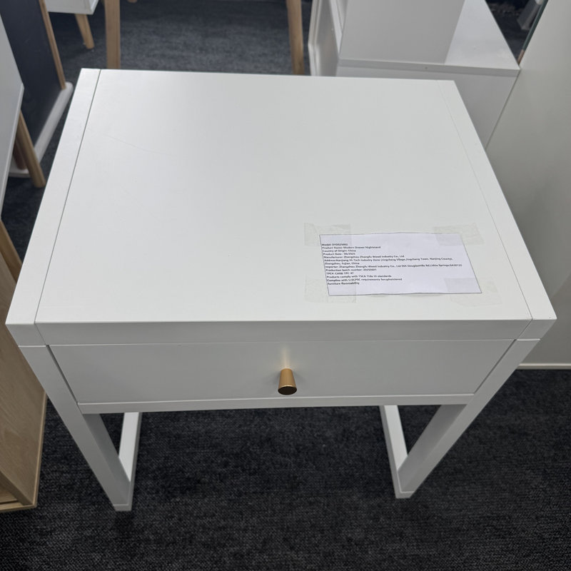 Table de chevet blanche moderne avec tiroir, table de chevet minimaliste avec poignée en bois, table de bout compacte pour chambre à coucher, appartement ou petits espaces, assemblage facile