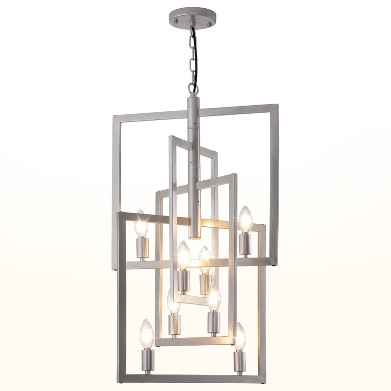 8 - Light Dimmable Geometric Chandelier, Matte Black/Gold