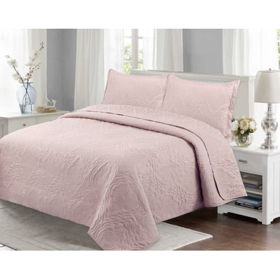 Marina Decoration Home Bedroom Pinsonic Bedding Coverlet Bedspread Ultra Soft 3 Piece Summer Embossed Solid Quilt Set with 2 Shams, Pink Color Queen/Full Size