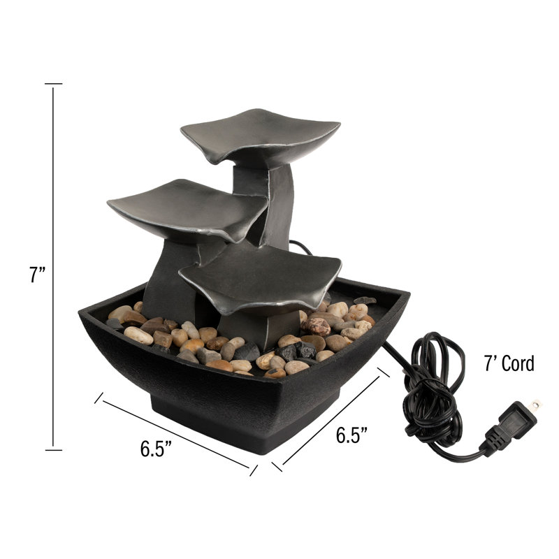 Tabletop Water Fountain- 3 Tier, 7-Inch Raku Bowl Waterfall, River Rocks, Electric Pump and Soothing Sounds for Office and Home Decor by Pure Garden