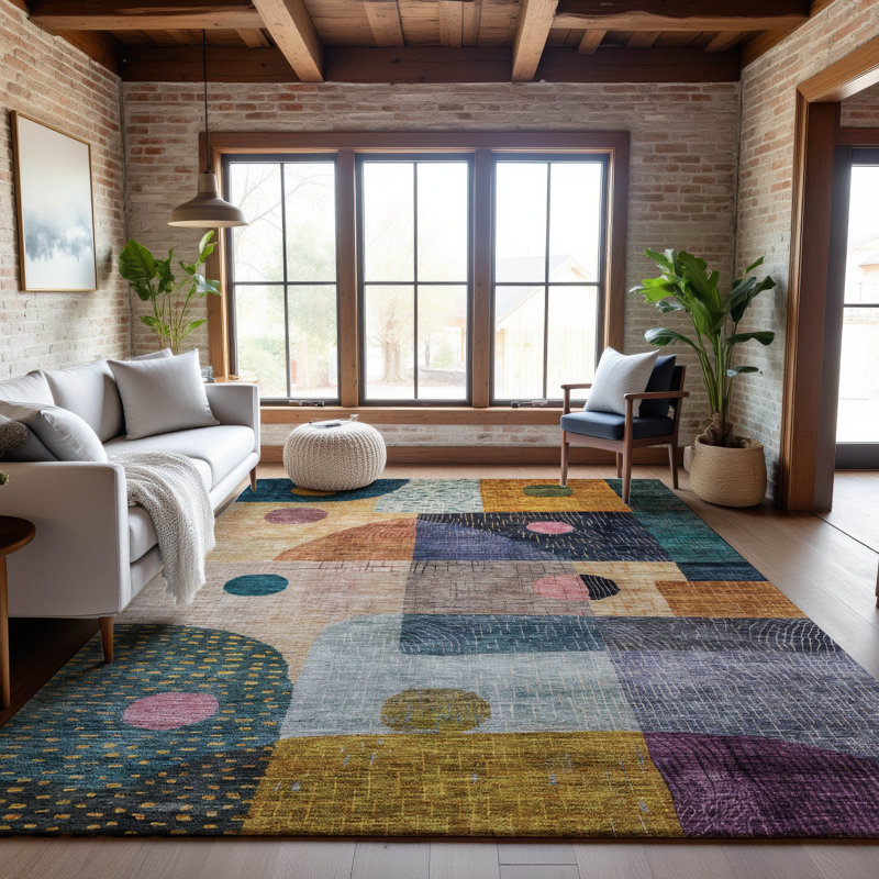 Tapis géométrique de qualité supérieure lavable à la machine Dilorenzo AMF1117, Rectangle 9 pi x 12 pi
