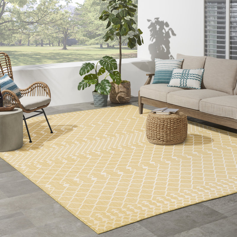 Robbs Rectangle Indoor/Outdoor Area Rug, Yellow, Rectangle 10' x 14'