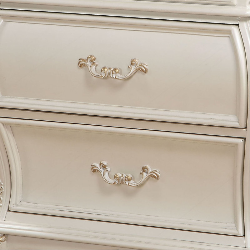 Table de chevet 2 tiroirs Pearl White avec pieds Queen Anne
