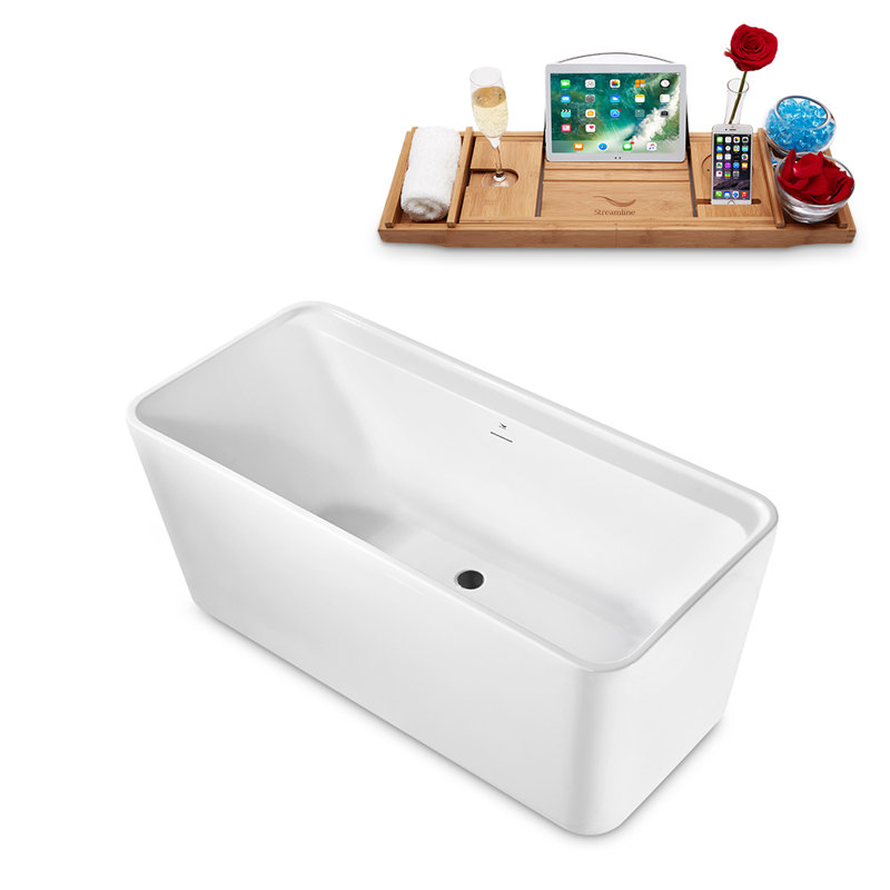 1501.1mm x 701mm Freestanding Soaking Acrylic Bathtub, Matte Black